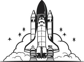 Nebula Navigator Black Icon of Space Rocket Celestial Conqueror Rocket Sketch in Noir vector