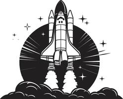 Interstellar Explorer Black Icon of Rocket in Space Nebula Navigator Rocket Sketch in Black vector