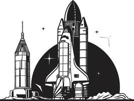 Universe Voyager Rocket Sketch in Noir Midnight Spacecraft Black of Rocket in Space vector