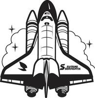 Midnight Spacecraft Black Icon of Rocket Craft Shadowed Shuttle Rocket Sketch in Noir vector