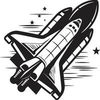 Nebula Navigator Rocket Design in Noir Celestial Conqueror Black Icon of Rocket in Space vector