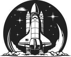 Solar Sentinel Black Icon of Rocket in Space Astral Adventurer Rocket Sketch in Black vector