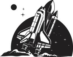 Nebula Navigator Rocket Design in Black Celestial Conqueror Black Icon of Spacecraft vector