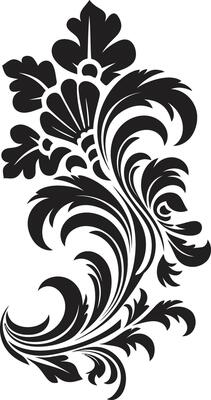 Classic Composition Black Icon of Vintage Floral Decorative Element Nostalgic Notation Design of Vintage Florals in Black