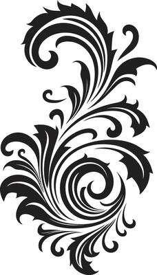 Elegant Entwining Vintage Floral Design in Black Antique Asters Black Vintage Floral Element