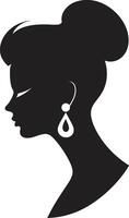 Ethereal Enchantment Black Icon of Womans Face Shadowed Serenity Woman Face in Black vector
