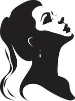 Mystical Maiden Black Icon of Womans Face Charcoal Charm Woman Face in Black vector