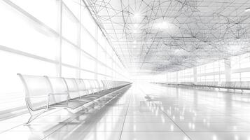 Empty airport terminal with rows of seating photo