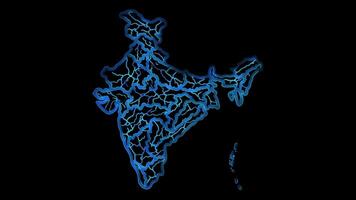 Neon frame effect map of India, glow, black background. video