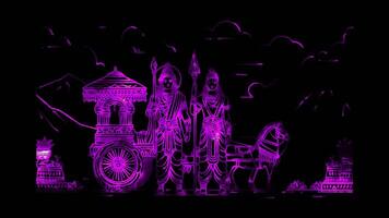 Neon frame effect scene from the Mahabharata, an epic narrative of ancient India, glow, black background. video