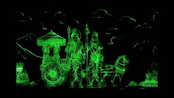 Neon frame effect scene from the Mahabharata, an epic narrative of ancient India, glow, black background. video