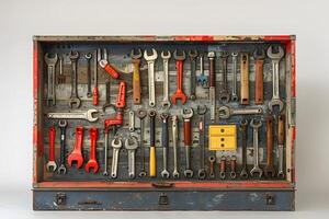 Close up of a toolbox filled with assorted tools photo
