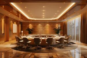 Conference room with a round table and chairs photo