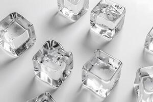 Several ice cubes arranged in a circle on a white surface photo