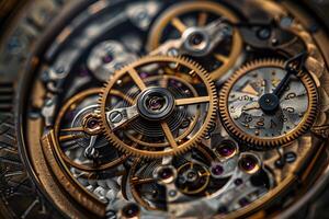 Close up of watch with gold face on black background photo