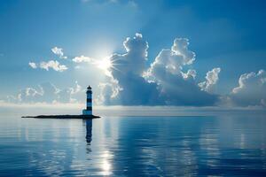 Lighthouse on a small island in the middle of the ocean photo