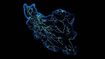Neon frame effect map of Iran , glow, black background. video