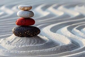 Stack of rocks on a sand dune in a desert photo