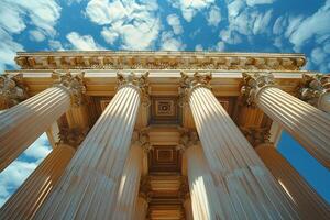 Tall building with columns against sky photo