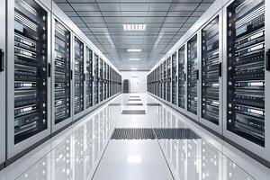 A hallway filled with rows of servers photo