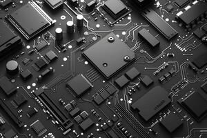 Close up of computer motherboard with multiple electronic components photo