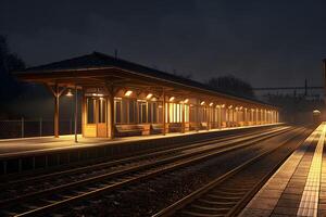 A train station with a train on the tracks photo