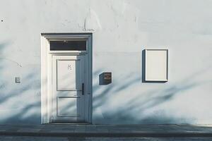 A white door and a white wall on a street photo