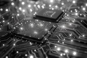 A computer chip on a printed circuit board photo