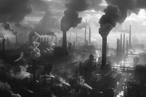 Factory emitting smoke from multiple stacks photo