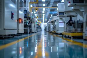 Factory floor with a yellow line in the middle photo
