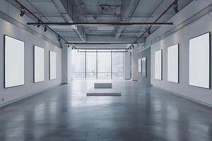 Three empty frames in spacious room photo
