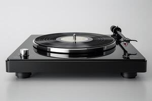 Close up of a turntable with a vinyl record photo