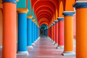 Colorful corridor building columns photo