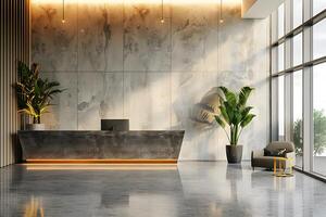 A large marble reception table in a spacious hall photo