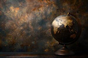 A globe on a table with a brown background photo