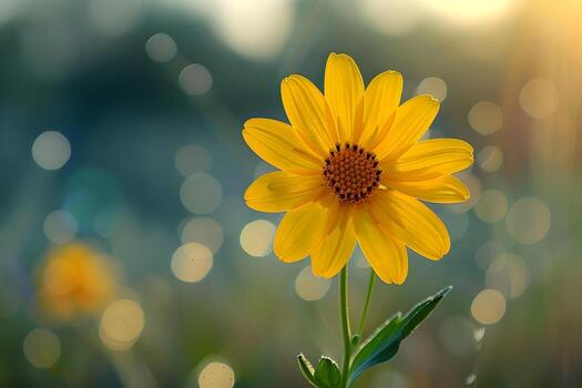 un amarillo flor en el centrar de un prado foto