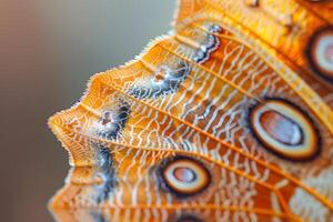 A close up of a butterfly wing with a pattern on it photo