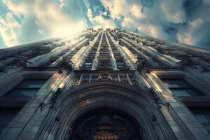 Tall building featuring a front clock photo