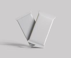 Protein bar packaging white color and foil texture realistic shadow for mockup collection on gray background rendering 3D illustration photo