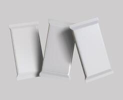 Protein bar packaging white color and foil texture realistic shadow for mockup collection on gray background rendering 3D illustration photo