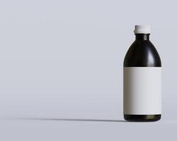 Medical Bottle. Medicine bottle of black color with white cap and blank label isolated on white background. for Mock up collection photo