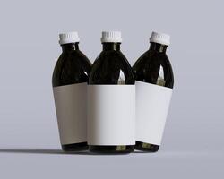 Medical Bottle. Medicine bottle of black color with white cap and blank label isolated on white background. for Mock up collection photo