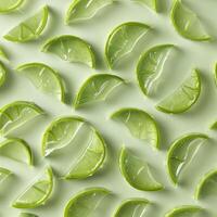 Fresh aloe vera slices soaked in aloe vera gel texture, suitable as a cosmetic background photo