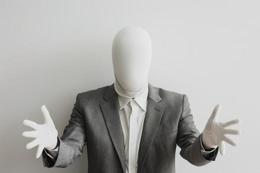 Faceless person in suit gesturing in a mysterious manner photo