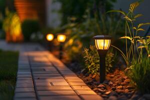 A pathway illuminated by a light photo