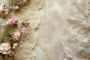 White lace with pink flowers photo