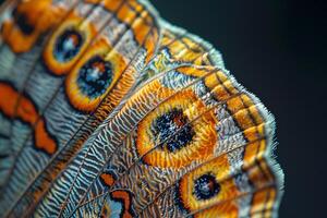 A close up of a butterfly wing with a pattern on it photo