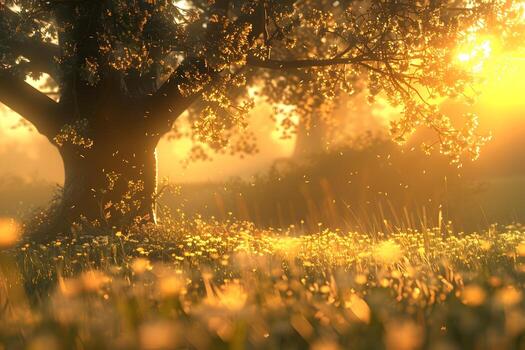 luz de sol transmisión mediante árbol en herboso campo foto