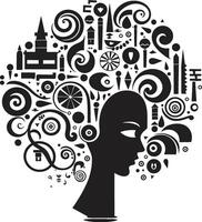 Gothic Grace Elegant Abstract Woman Face with Noir Accents Noir Nectar Modern Graphics of Black Woman Face in Abstract Form vector