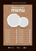 Food restaurant menu layout editable template, menu list cafe brown modern template, list menu layout and food poster restaurant for dinner lunch breakfast menu template vector